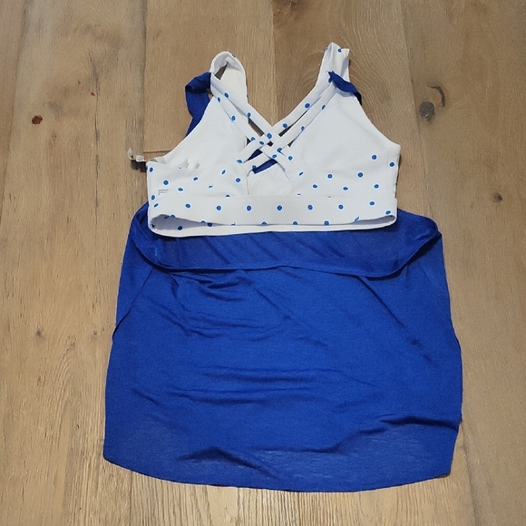 Fabletics White And Blue Polka Dot Athletic Top Size Small - Picture 1 of 4